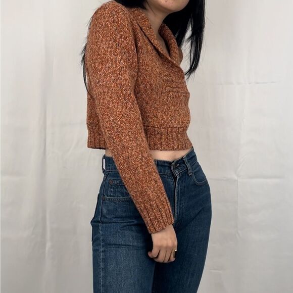 Y2K Orange Mixed Thread Cropped Collared Sweater - Picture 3 of 11